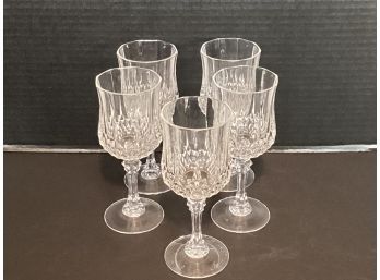 Vintage Set Of Five  (5) Crystal D'Arques Stemmed  Wine Glasses
