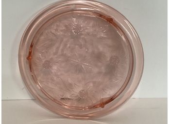 Vintage Jeannette Glass Round Smooth Pink Depression Daisy Footed Cake Plate