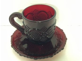 Vintage Avon Cape Cod Ruby Red Teacup And Saucer Set