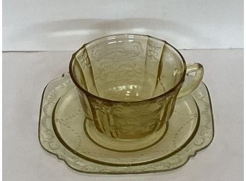 Vintage Federal Glass Amber Madrid TeaCup And Saucer Set
