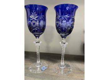 Pair Of Gorgeous Cobalt Arnstadt Kristall Glasses