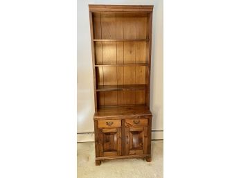 Pine Wood Tall Bookcase With Two Drawers And Lower Storage Cabinet Space #1