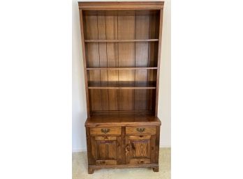 Pine Wood Tall Bookcase With Two Drawers And Lower Storage Cabinet Space #2