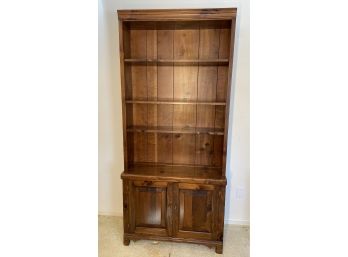 Pine Wood Tall Bookcase With Lower Storage Cabinet Space