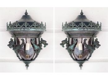 A Pair Of Medium Italian Export Cast Metal Wall Sconces By Forge Artisans