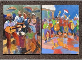 A Pairing Of Original Musician Themed Oil On Canvas Paintings - Unfinished
