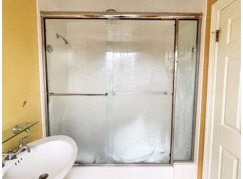 A Chrome And Glass Shower Door Assembly - 118