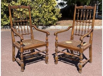 A Pair Of Carved Wood Arm Chairs By Henredon