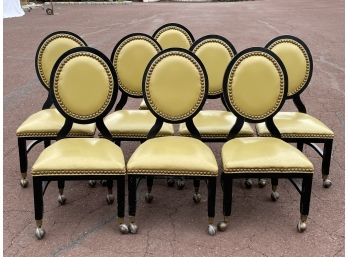 A Set Of 8 Leather And Nailhead Trim Side Chairs By Falcon (1/5)