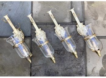A Set Of 4 Fine Quality Large Brass And Glass Sconces By Visual Comfort From The Famed UES Eatery Daniel (1/3)