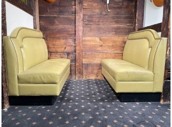 Custom Leather And Nailhead Trimmed Banquette Seating - Opposite Pair