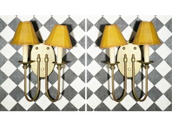 A Pair Of Vintage Brass Shaded Sconces