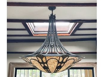 A Large, Ornate Wrought Iron And Mica Chandelier (1 Of 2)