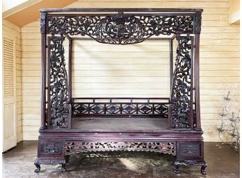 A Fabulous Carved Exotic Hardwood Qing Dynasty Wedding Bed