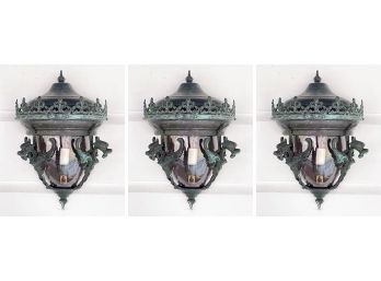 A Trio Of Medium Italian Export Cast Metal Wall Sconces By Forge Artisans (2 Of 4)