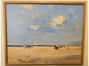 A Signed Oil On Canvas Beach Scene - 37.5x30h