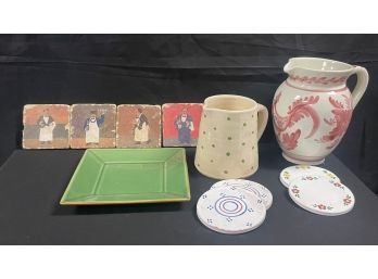 Mixed Lot Of Kitchen And Entertaining Items - White Vase, Pottery Barn Square Plate And More
