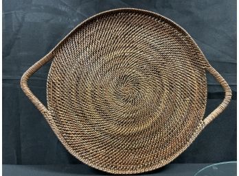 Woven Serving Tray With Handles & Glass Insert - 16' Diameter