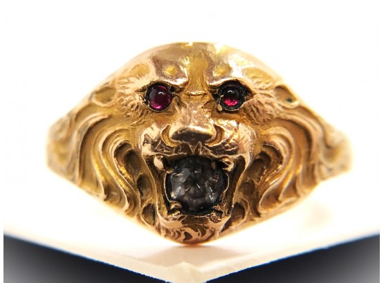 Antique 14kt Gold Lion Head Ring By Clark & Coombs Company (3.73 Grams)