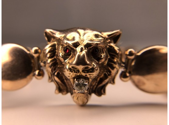 DAMAGED! Antique 14kt Gold Lion Head Bracelet (11.82 Grams)