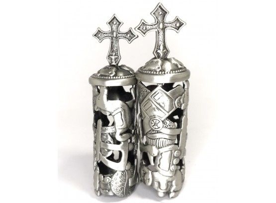 Pair Of Religious Pewter Baby Candle Toppers