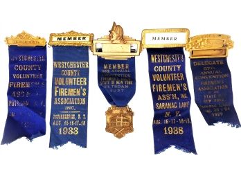 Vintage New York Firemen Ribbons (5 Blue Ribbons)