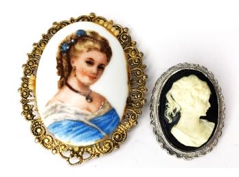 Vintage Cameo Brooches (2 In Total)