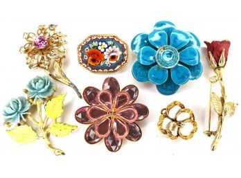 Mixed Lot Of Floral Brooches & Pins (7 In Total)