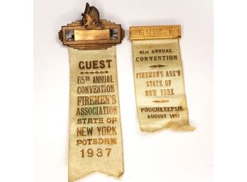 Vintage New York Firemen's Association Convention Guest Ribbons (2 White Ribbons)