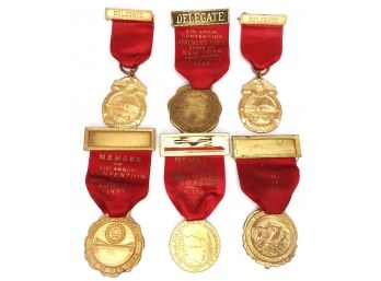 Vintage New York Firemen's Association Medals (6 Red Ribbon Medals)