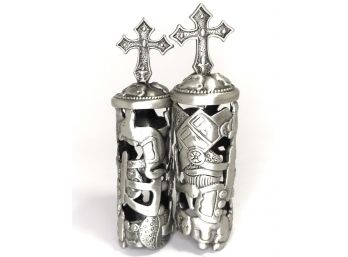 Pair Of Religious Pewter Baby Candle Toppers