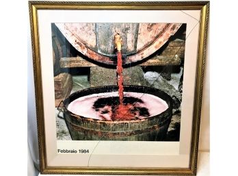 Framed Picture Of A Barrel Of Wine Febbraio 1984 (Glass Is Cracked)