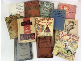 Group Of 12 Antique And Vintage Children's Books Including School Books