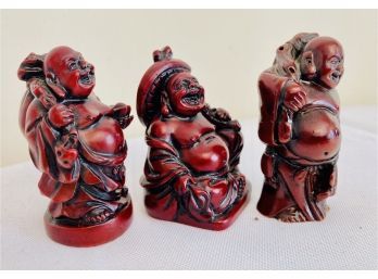 Feng Shui Red Resin Laughing Buddhas Lot Of Three