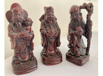 3 Red Resin Buddhas Standing