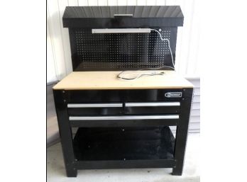 Kobalt 3 Drawer Garage Work Bench, Reloading Bench W/powerstrip, Light, Pegboard Back & Upper Compartment