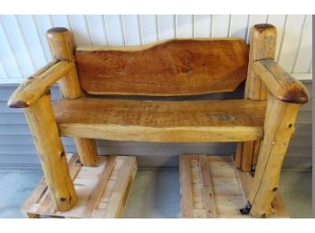 Beautiful Hand Made Adirondack Country Style Yellow Pine Bench, Thick, Heavy, Sturdy Great Outdoor Garden!