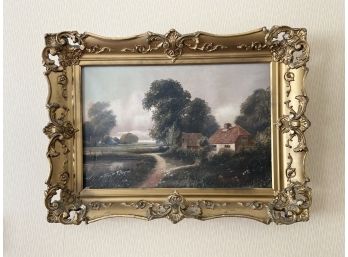 Vintage Original Landscape Painting In Gilt Frame