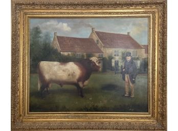 P. Martin Painting Of Man With Cow