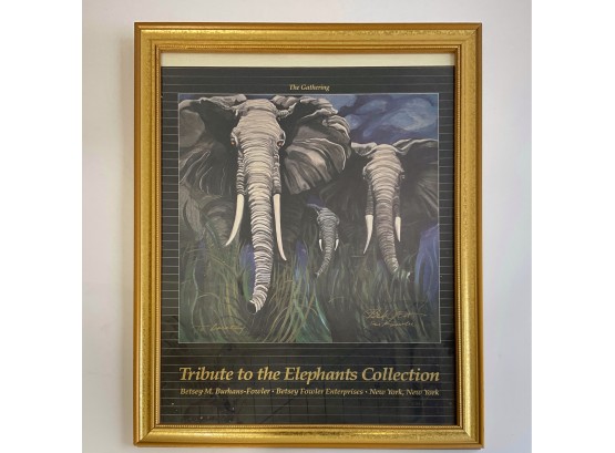 Betsy Fowler Signed The Gathering Tribute To Elephants Framed Print
