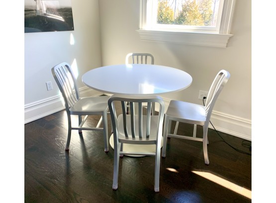 White Tulip Table & Four Aluminum Chairs (LOC: W2)