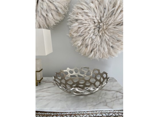Mecox Home Decorative Cut Out Bowl In Silver Finish (LOC: W2)