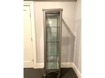2 Of 2 Industrial Style Brushed Chrome Glass Cabinet On Casters (LOC: W1)