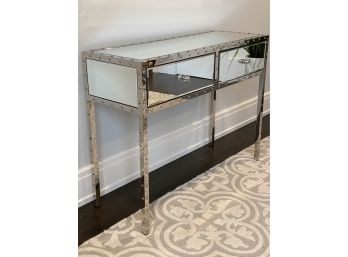 Two Drawer Mirrored Console Table With Grommet Detail (LOC: W1)