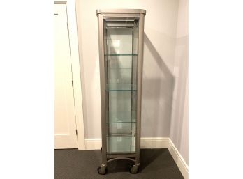 1 Of 2 Industrial Style Brushed Chrome Glass Cabinet On Casters   (LOC: W1)
