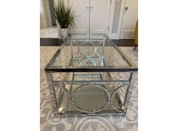Glass & Chrome Coffee Table With Mirrored Shelf  (LOC: W1)
