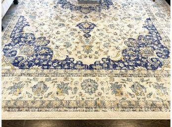 Bodrum 10 X 14 Carpet In Patterned Ivories & Blues  (LOC: W1)