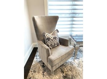 Silver Velvet Modern Wing Chair  (LOC: W1)