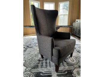 Handsome Grey Wing Chair W/ Grommet Detail  (LOC: W1)