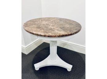 Ethan Allen Marble Top Circular Country Side Table (LOC: W1)